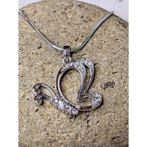 Large Butterfly Necklace White Gold Plated Pendant with Crystals
